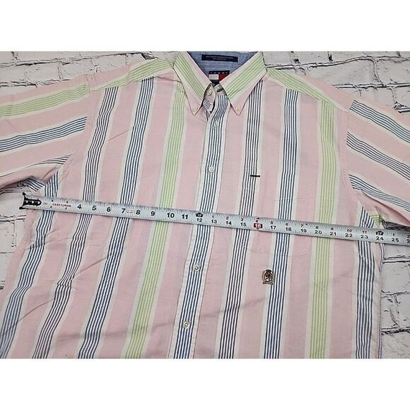 Vintage Tommy Hilfiger Shirt Mens Medium Crest Striped Short Sleeve Button Up - Picture 5 of 7